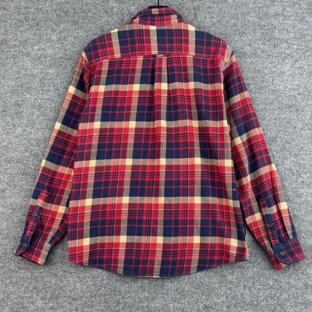Orvis Thick Flannel Button-Up Shirt Shacket Men's M Red Navy Plaid Long Sleeve